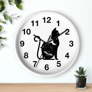 Cosmic Cat Silhouette Wall Clock