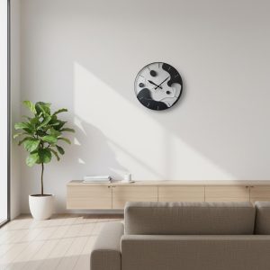 Modern Black and White Abstract Art Wall Clock