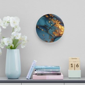Luxury Blue Gold Abstract Art Wall Clock