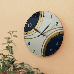 Navy blue and gold geometric curved wall clock