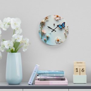 Dreamy Floral Butterfly Art Wall Clock