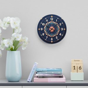 Elegant Navy Blue Mandala Art Wall Clock