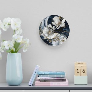 Elegant White Floral Art Wall Clock